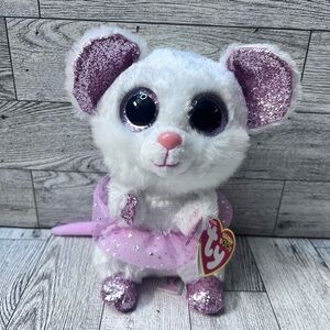 Ty beanie baby Nina White Mouse with Glittery Pink Ears
